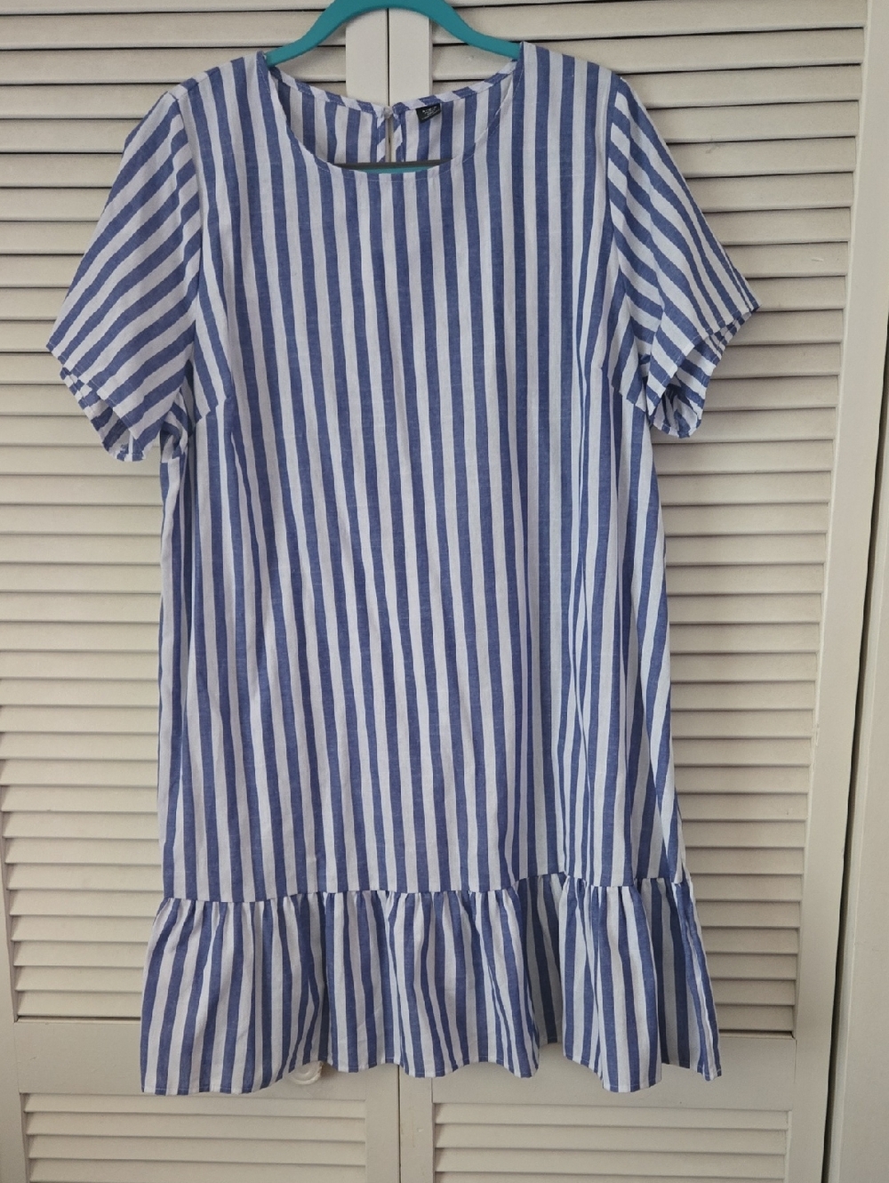 SHEIN Blue & White Vertical Stripe Ruffle-Hem Dress